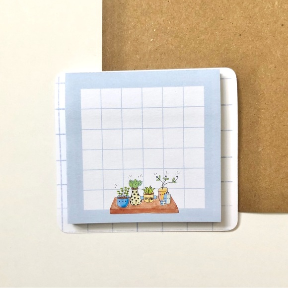 🏷️ handmade bookshelf plant blue grid kawaii sticky notes - Picture 12 of 14